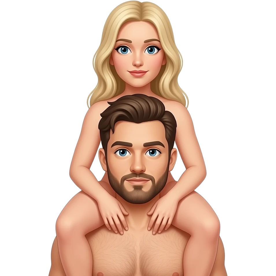naked woman with blonde hair straddling naked man with brown hair and beard emoji