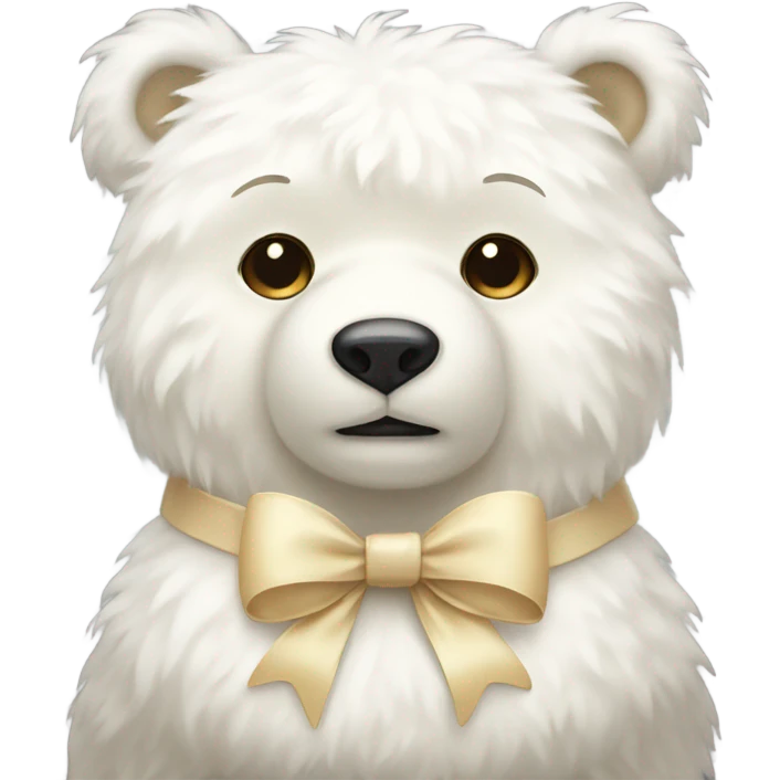 White fluffy bear with cream bow  emoji