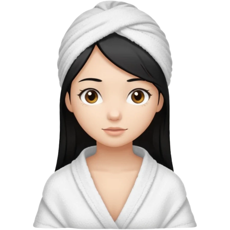 Menina de cabelo liso médio preto com olhos castanhos puxado com toalha de banho  emoji