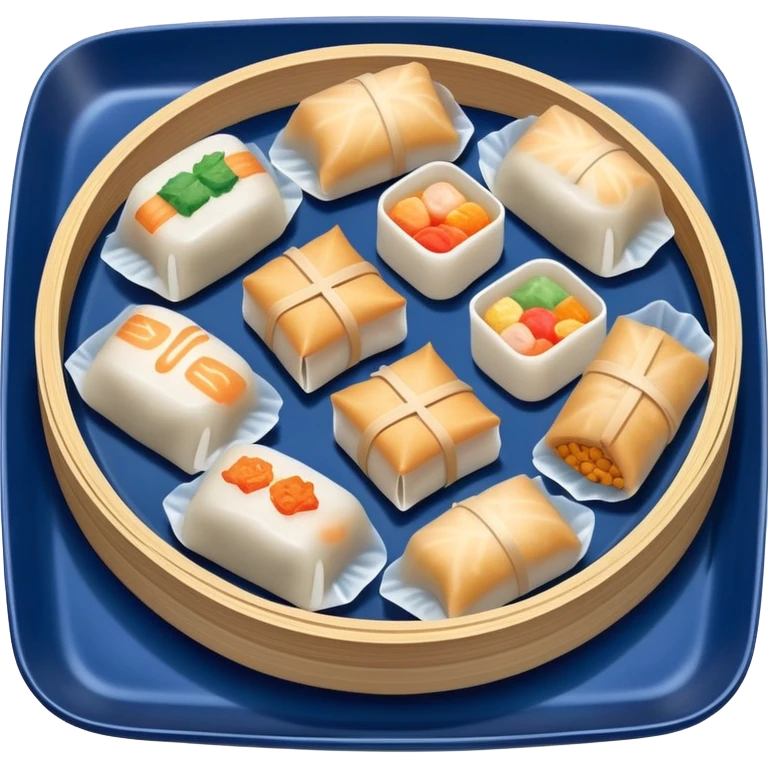 Warms Dim Sum pieces on a Japanese dark blue porcelain tray emoji