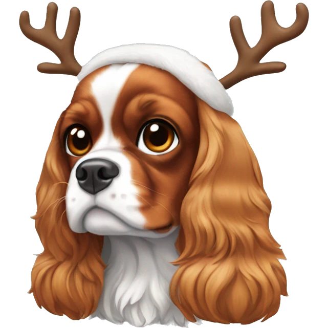 Cavalier King Charles spaniel wearing reindeer ears emoji