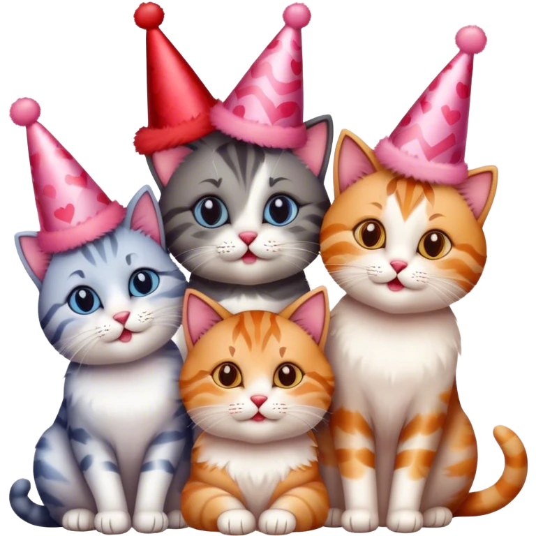 four Cats celebrating valentine's day emoji