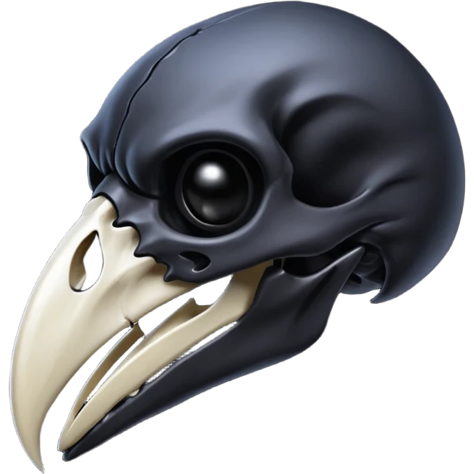 Raven skull with sharp beak, dark gothic emoji, polished bone texture, iOS style emoji