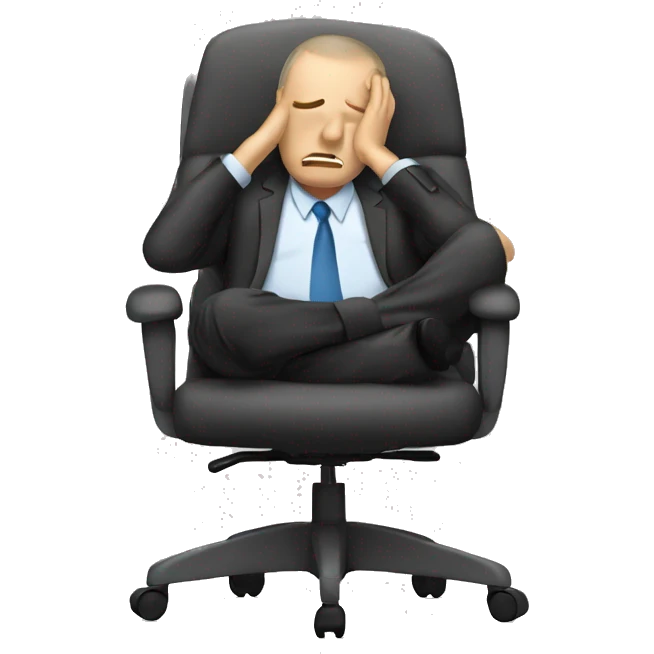 man sitting in office chair slumped at work desk looking frustrated emoji
