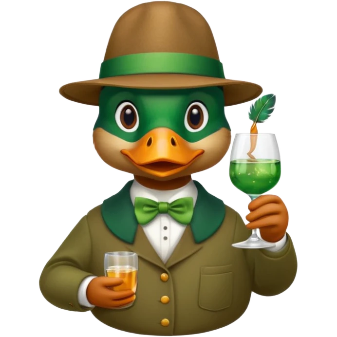 Create a mallard which has a hat and a glass
 emoji