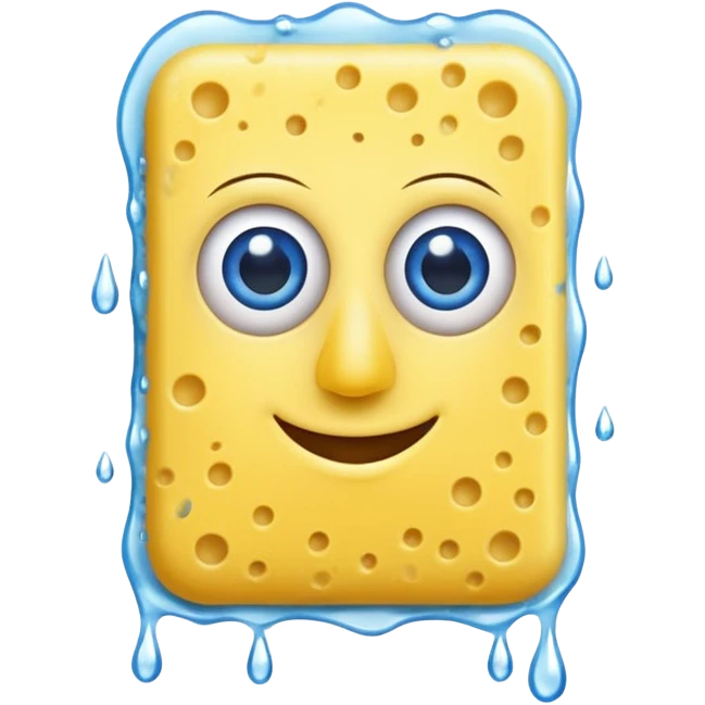 A yellow Kitchen sponge with blue eyes and a yellow skinny nose emoji