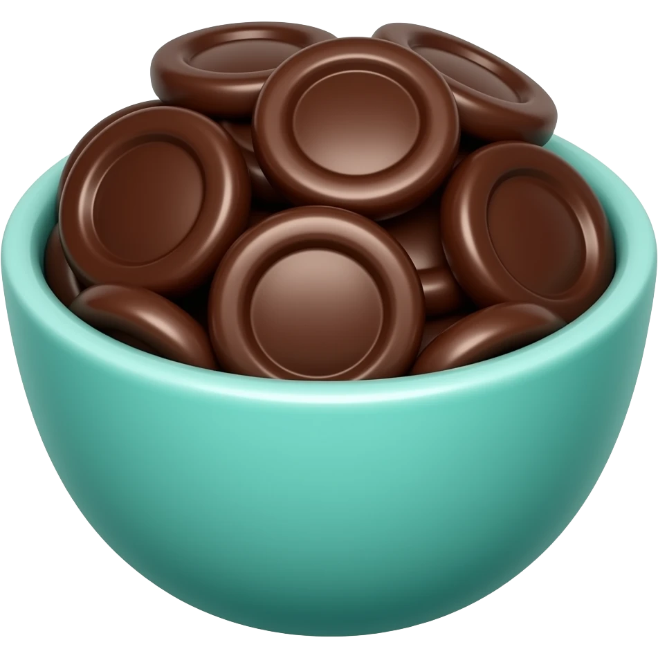 super realistic small teal bowl of chocolate circles emoji
