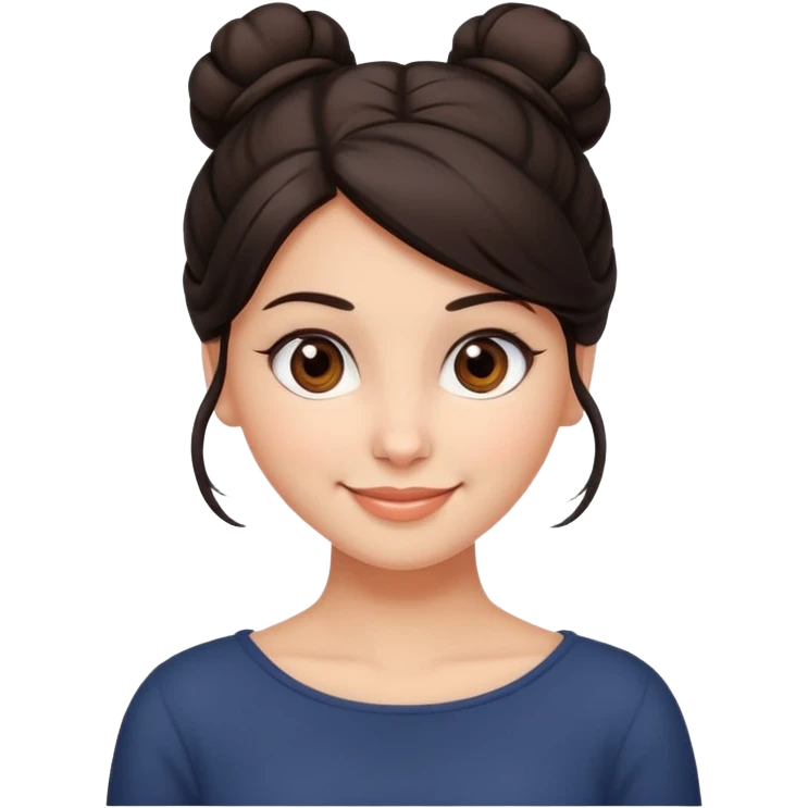 Cute smiling brown-eyed designer girl with her dark hair gathered in a careless bun emoji