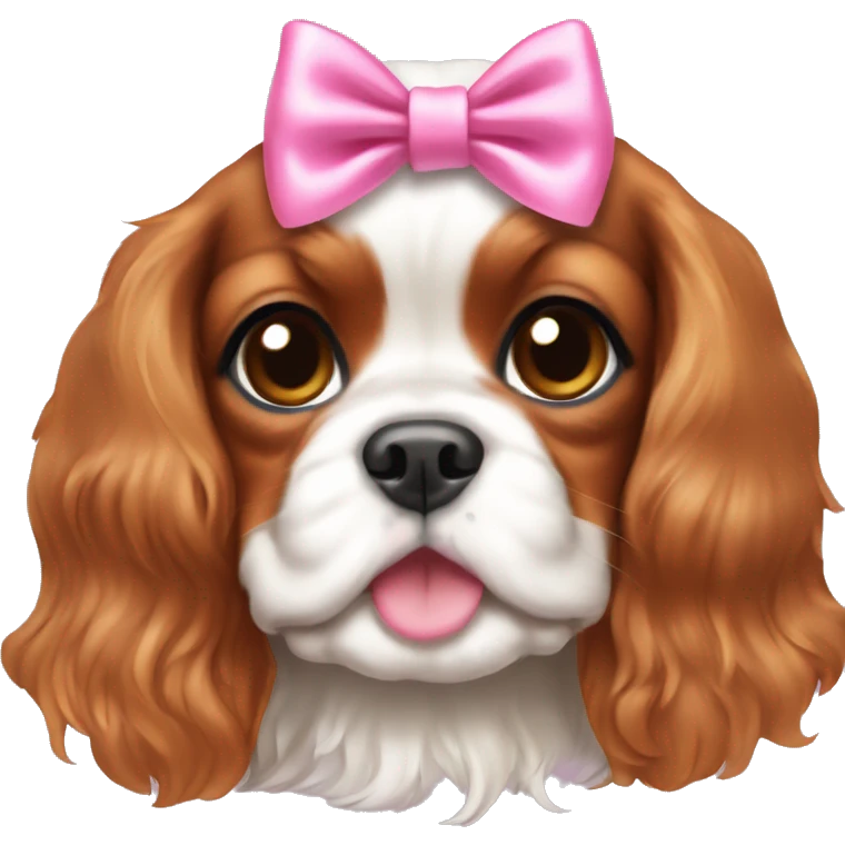 cavalier king charles spaniel puppy with pink bow emoji