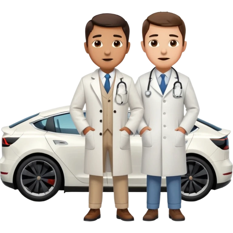 White tesla model 3 with a physician next to it emoji