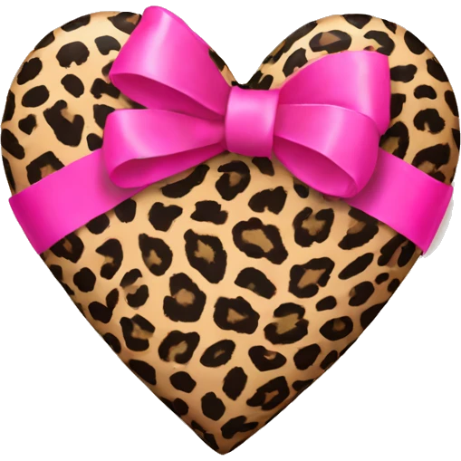 Leopard print heart with pink bow wrapped around emoji