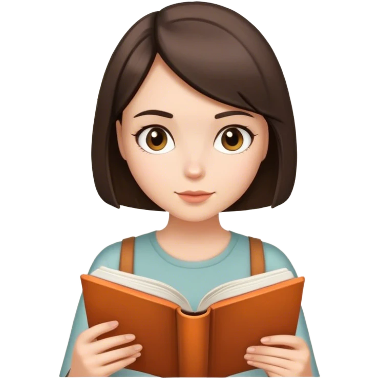A brunette girl with a bob hairstyle reading a book Burgundy emoji