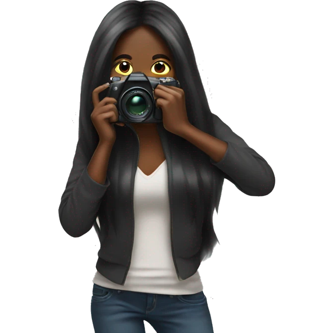black woman super long hair photographer camera covering face emoji