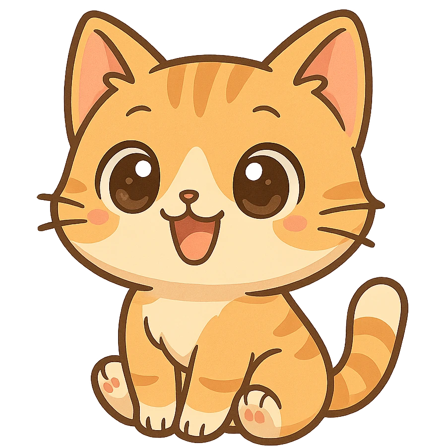 a happy cat with big eyes, chibi sticker style emoji