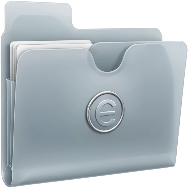 A **simple emoji-style icon** of a **frosted light-gray plastic folder** with **rounded corners**, **elastic string and button closure**, slightly translucent, clean front, subtle shading, and a small tax/forms symbol in one corner.
 emoji