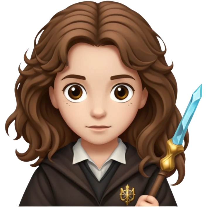 Hermione Granger with bushy brown hair and wand emoji