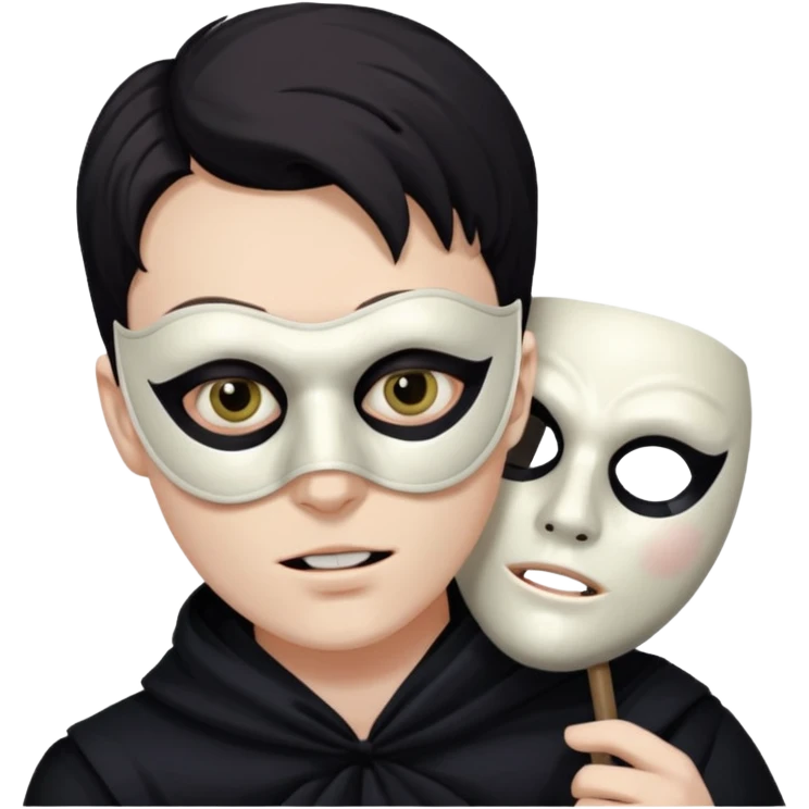 guy holding mask but his face is creepy emoji