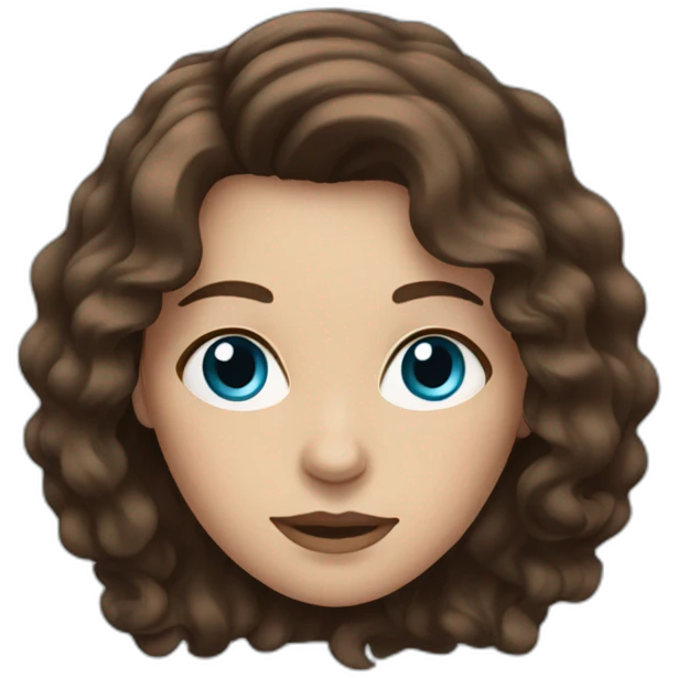brunette woman with wavy brown hair and blue eyes emoji