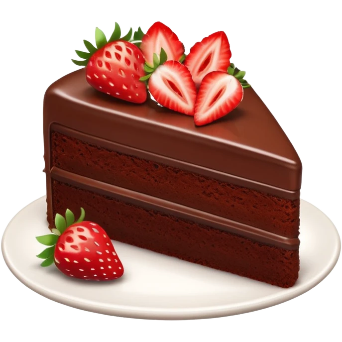 slice of chocolate cake topped with strawberries emoji
