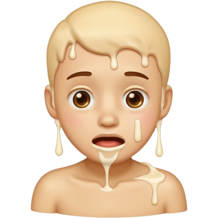 embarrassed face with milk dripping, cartoon style, playful, suitable for emoji use, no explicit content emoji