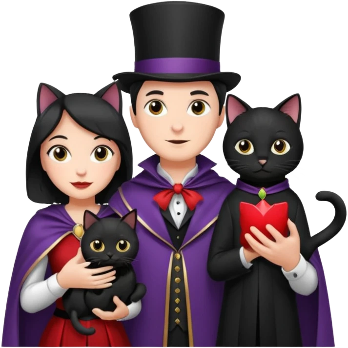 magician couple and their pet cat emoji