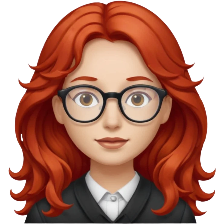 Peli roja rojo fuerte , con lentes pelo ondulado largo emoji