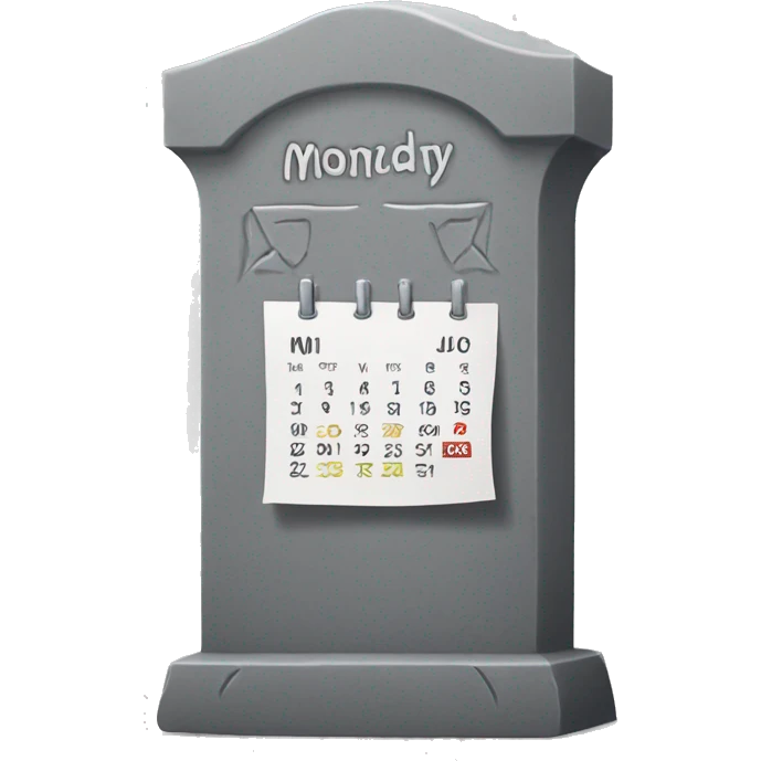 Grey tombstone calendar that says monday.  emoji