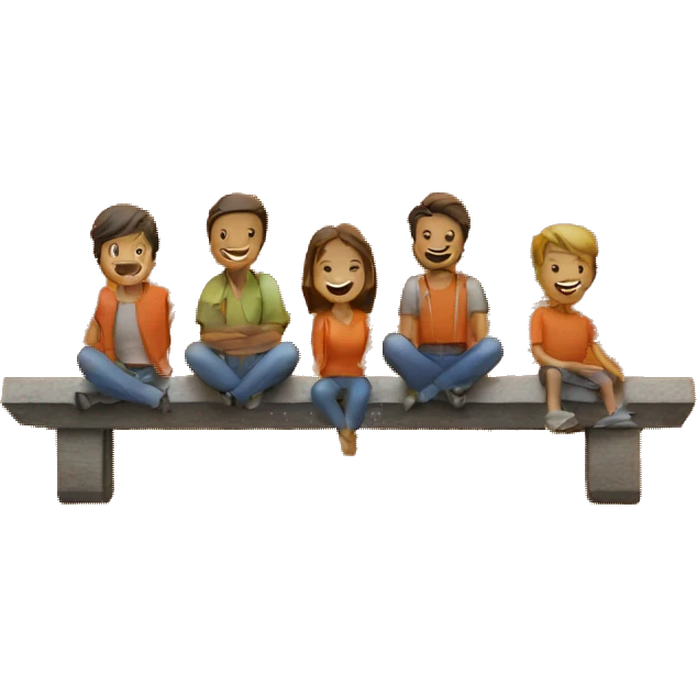 People sitting on top of an orange Xenovo sign. emoji