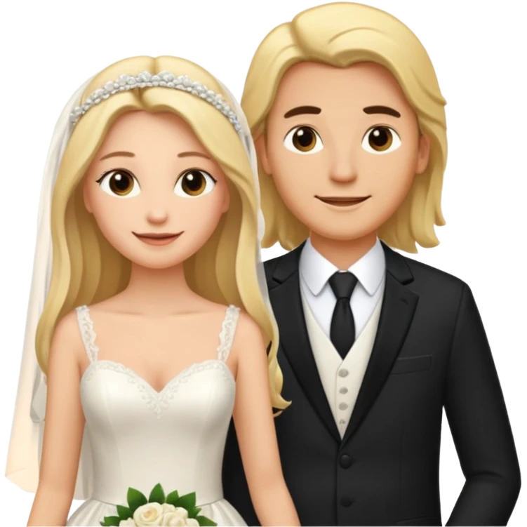 Happy Wedding couple blonde bride long hair and long black hair Chinese groom


 emoji