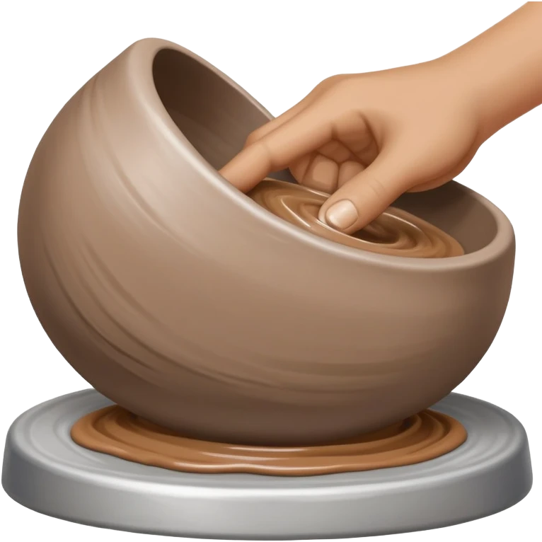 single hand scooping on the side of a blob of clay on a silver pottery wheel emoji