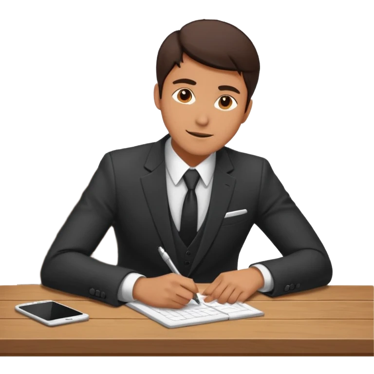 man sitting at table, dramatic pose, working hard, energetic emoji