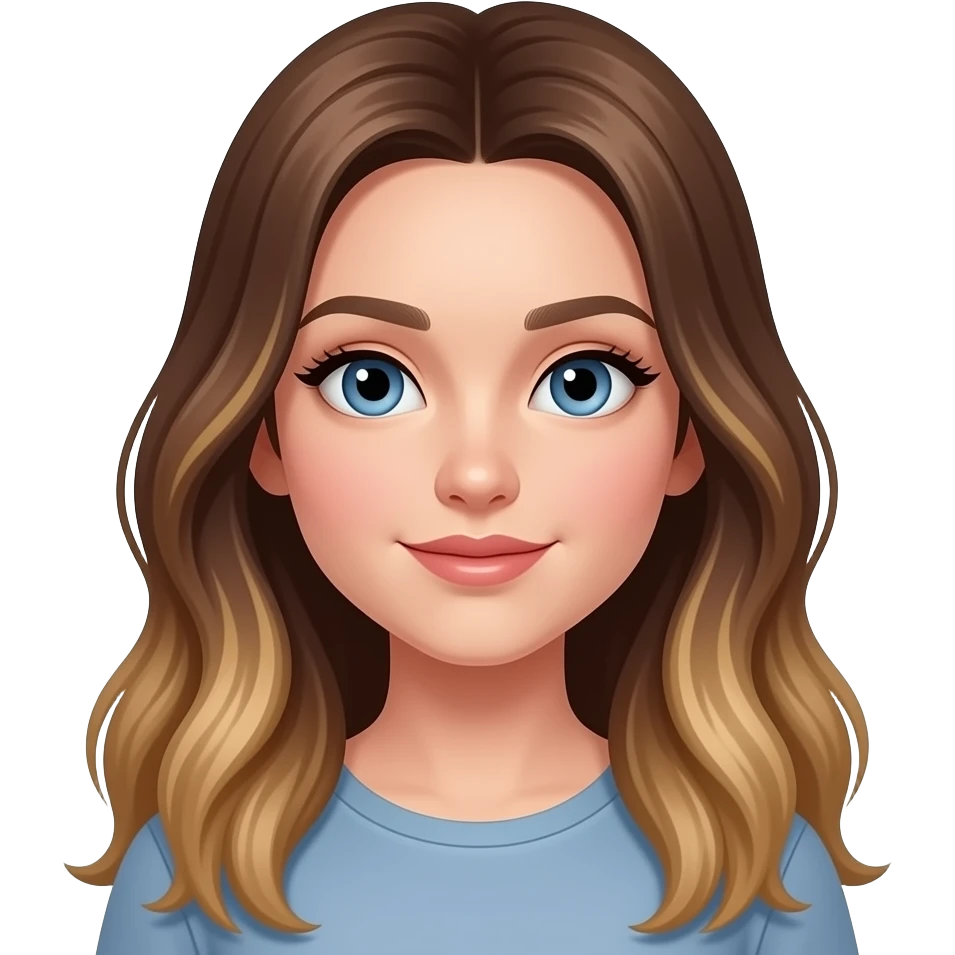 White girl long brown hair with highlights blue eyes emoji