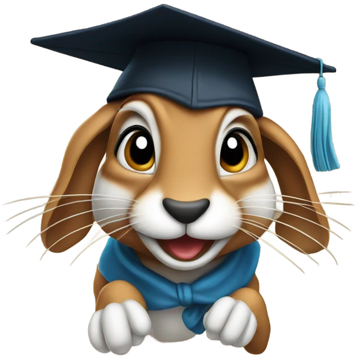 running hare wearing graduation hat emoji