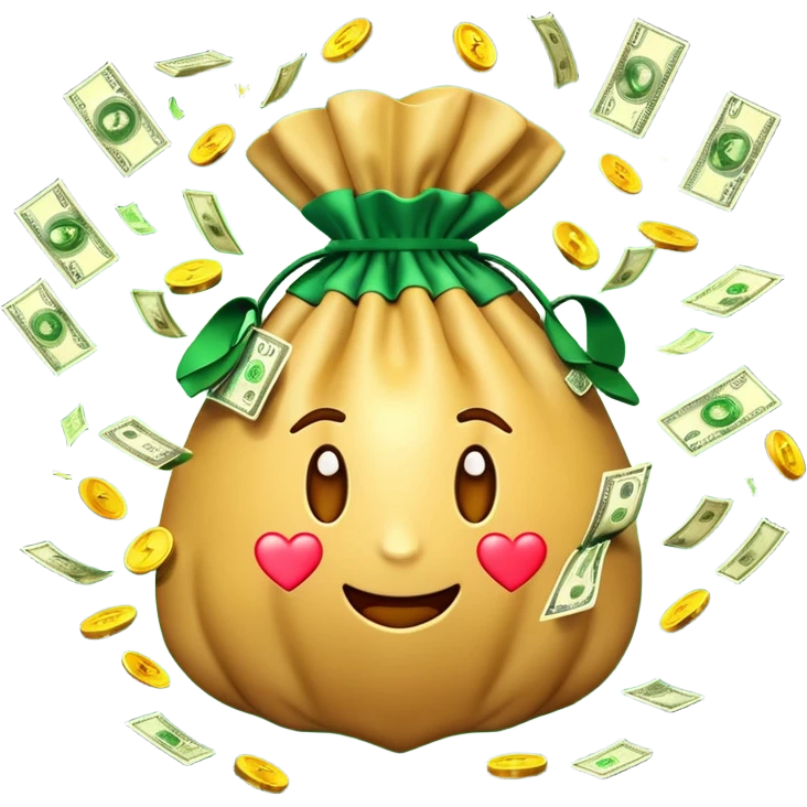 3D emoji style, money bag exploding with cash, casino vibe, dynamic motion, soft glow, high detail, transparent background



 emoji