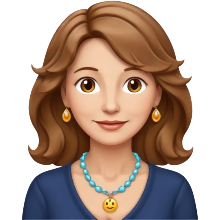 woman in her 50s, wavy light brown hair, wearing a necklace, gentle expression, emoji style emoji