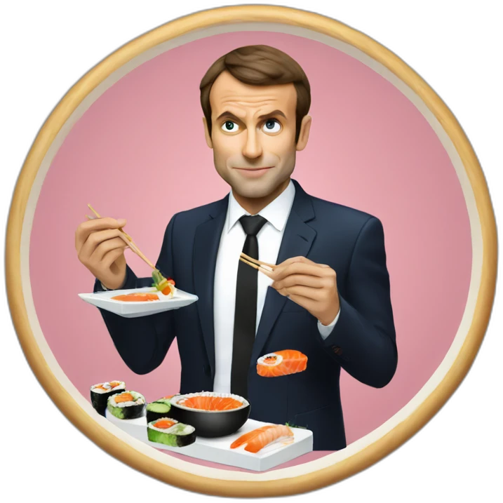 Emanuel Macron eating sushi emoji
