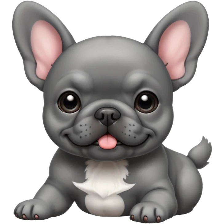 Gray French bulldog puppy, playing with a dark gray puppy emoji