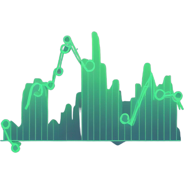 vaporware color themed line chart, stock price going up emoji