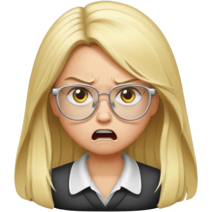 blonde girl with long hair, white glasses, angry emoji