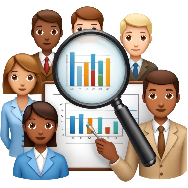 An icon featuring a group of diverse people, interconnected by lines, symbolizing sociology. The design includes a magnifying glass and a bar chart, representing the study of societies and social structures. Transparent background highlights the analysis of human behavior and social dynamics. emoji