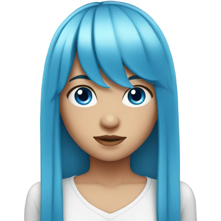 teenage girl with blue eyes and long blue hair with bangs emoji
