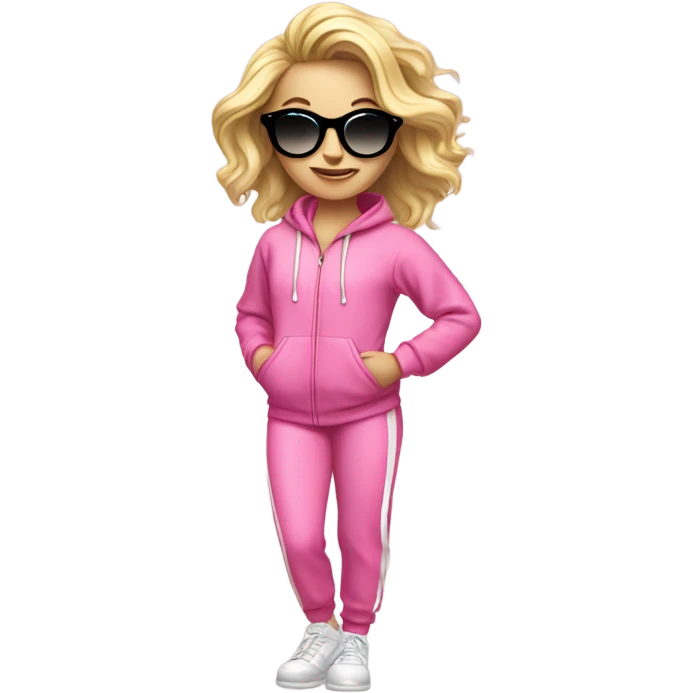 dancing-fair-haired-white-girl-pink-oversize-tracksuit-black-glasses emoji