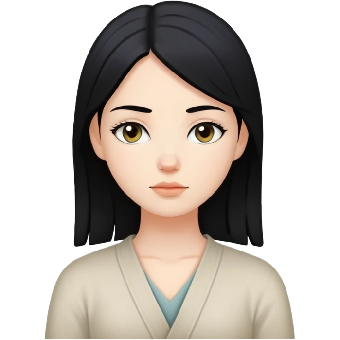 white girl with black hair, peaceful expression, representing inner peace emoji