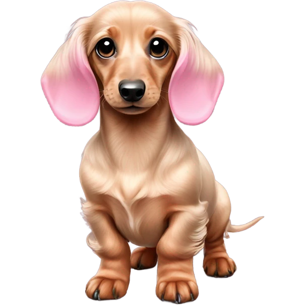 miniature long-haired dachshund puppy with pink bows in her hair ￼ emoji