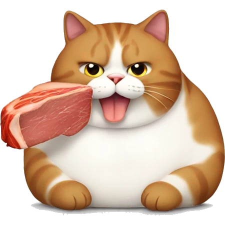 Obese cat eating steak emoji
