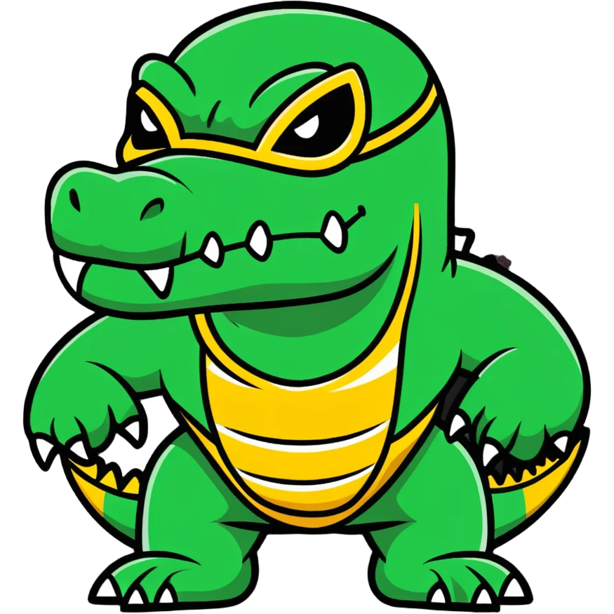 fierce alligator luchador mask with swamp green and gold colors emoji