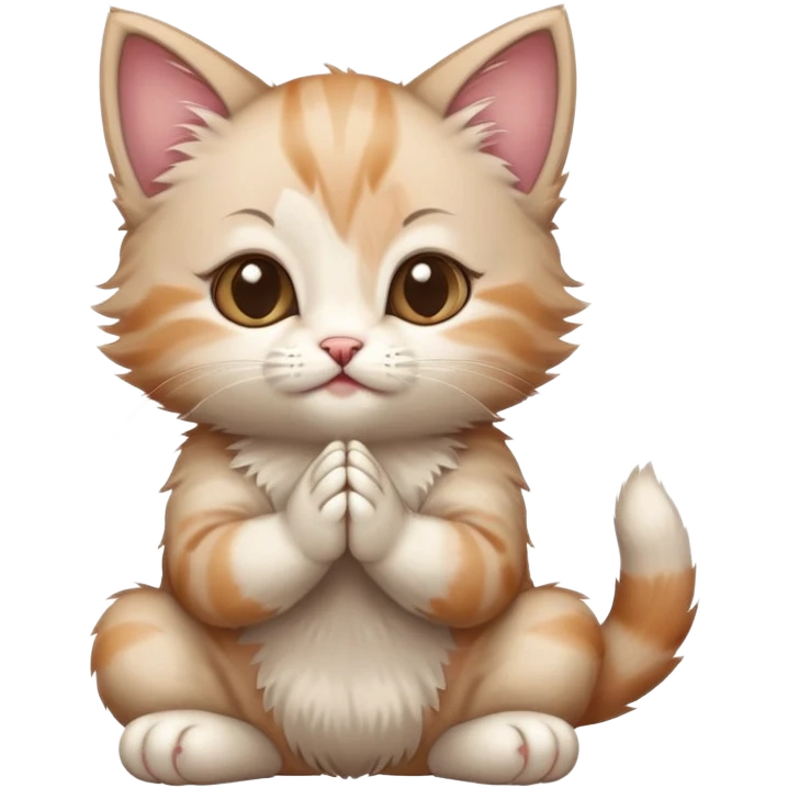  kitten on their knees begging with hands clasped together and pleading expression emoji