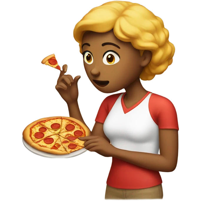A woman thinkin in a piece of pizza emoji