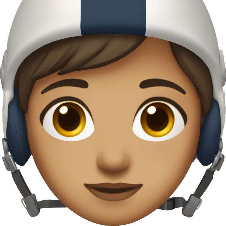 Female Navy helicopter pilot with medium short hair, brown eyes, dark face, white skin, pretty face, warm tone makeup emoji