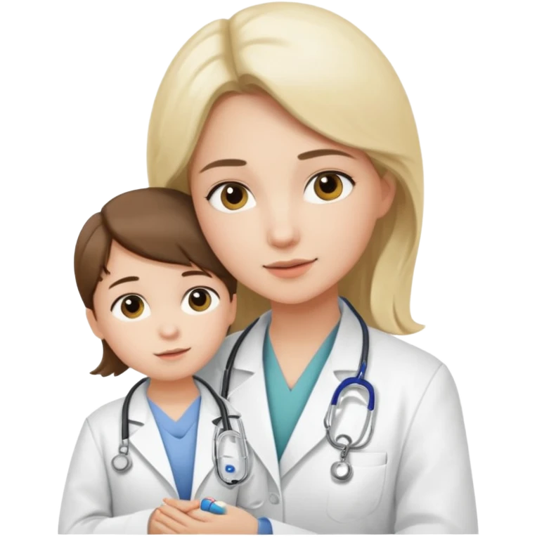 A young medic (woman) attending to a child patient at the local hospital emoji